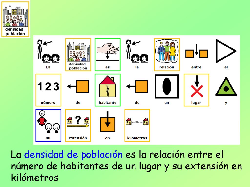 La densidad de población es la relación entre el número de habitantes de un lugar y su extensión en kilómetros