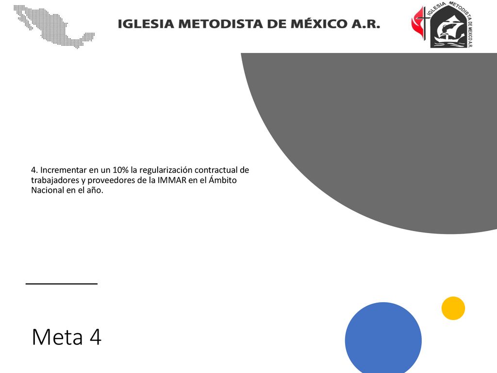 4. Incrementar en un 10% la regularización contractual de trabajadores y proveedores de la IMMAR en el Ámbito Nacional en el año.