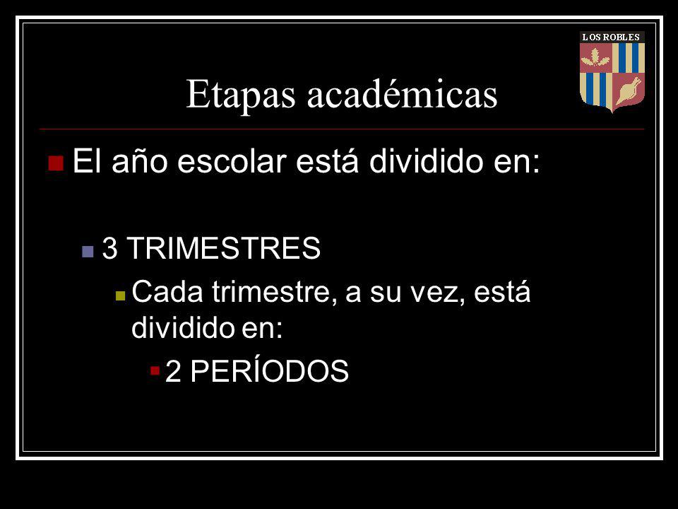 Etapas académicas El año escolar está dividido en: 3 TRIMESTRES