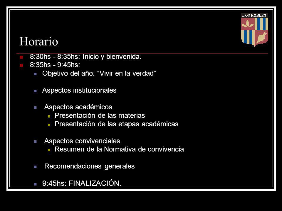 Horario 9:45hs: FINALIZACIÓN. 8:30hs - 8:35hs: Inicio y bienvenida.