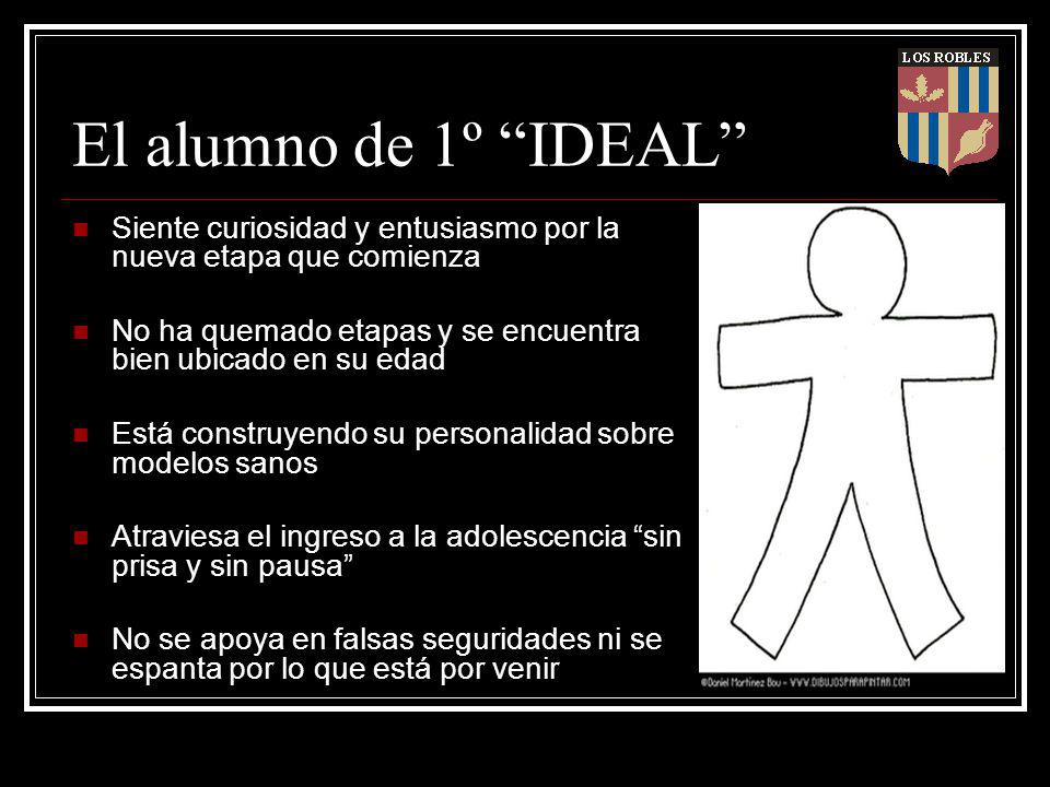 El alumno de 1º IDEAL Siente curiosidad y entusiasmo por la nueva etapa que comienza. No ha quemado etapas y se encuentra bien ubicado en su edad.