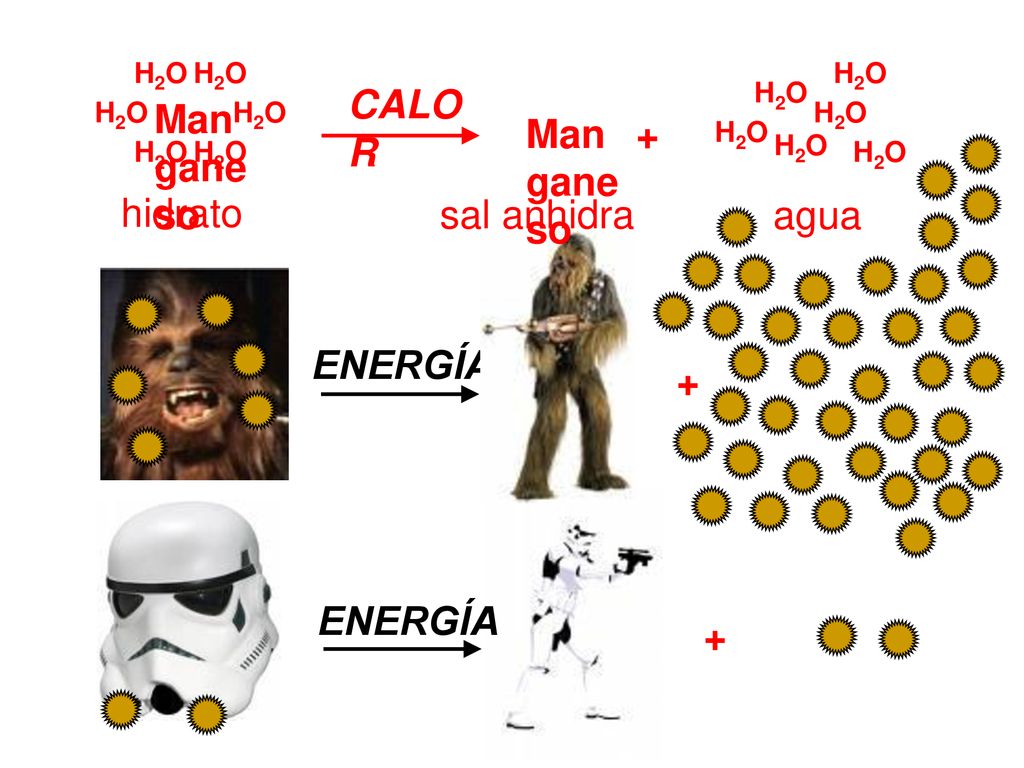 Manganeso H2O CALOR + hidrato sal anhidra agua ENERGÍA + ENERGÍA +