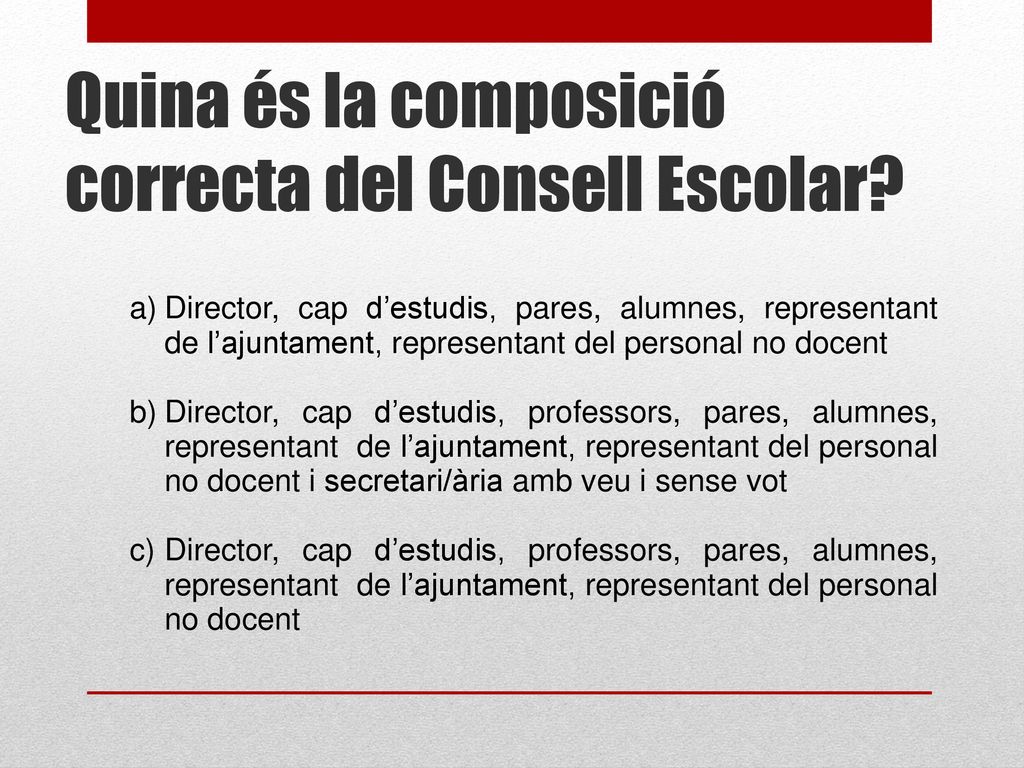 Quina és la composició correcta del Consell Escolar