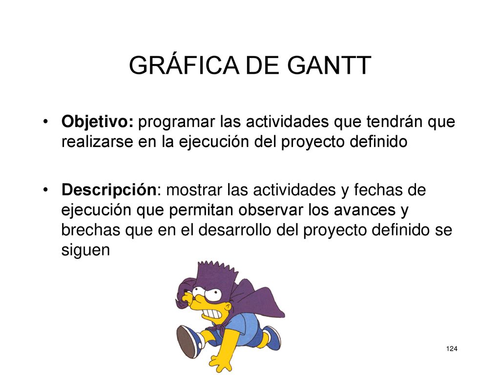 GRÁFICA DE GANTT Objetivo: programar las actividades que tendrán que realizarse en la ejecución del proyecto definido.