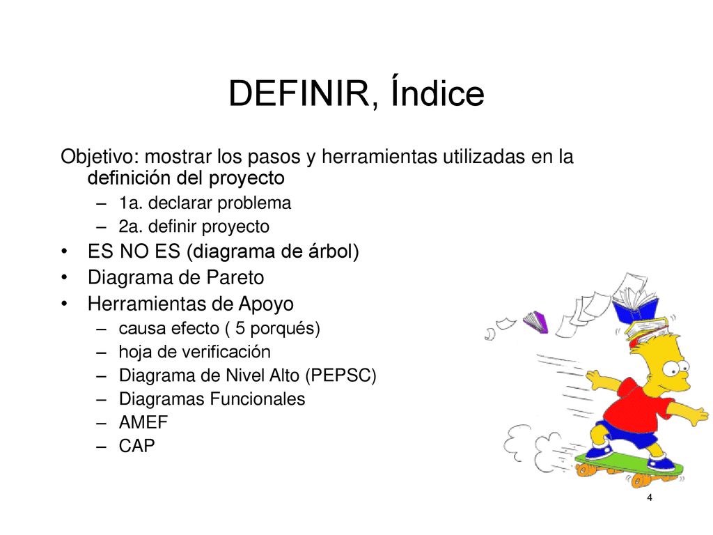 DEFINIR, Índice Objetivo: mostrar los pasos y herramientas utilizadas en la definición del proyecto.