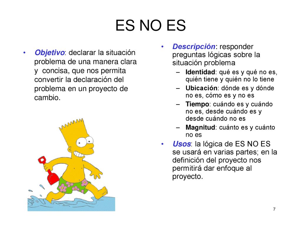 ES NO ES Descripción: responder preguntas lógicas sobre la situación problema. Identidad: qué es y qué no es, quién tiene y quién no lo tiene.