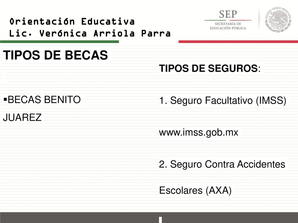 TIPOS DE BECAS Orientación Educativa Lic. Verónica Arriola Parra