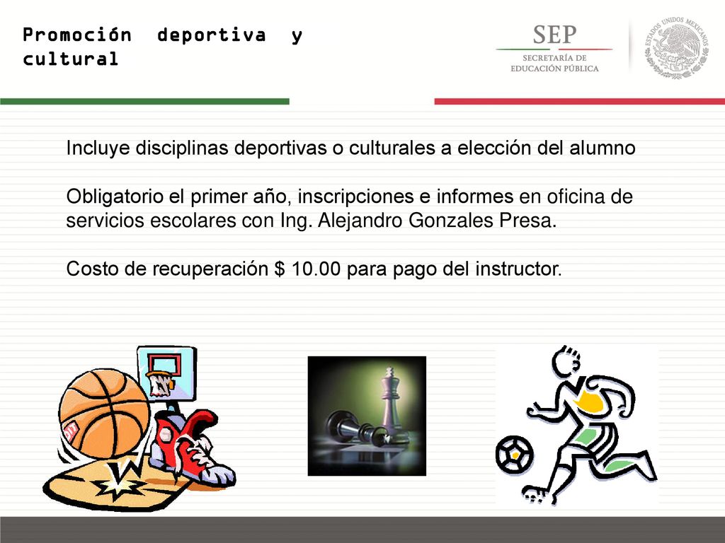 Promoción deportiva y cultural. Incluye disciplinas deportivas o culturales a elección del alumno.