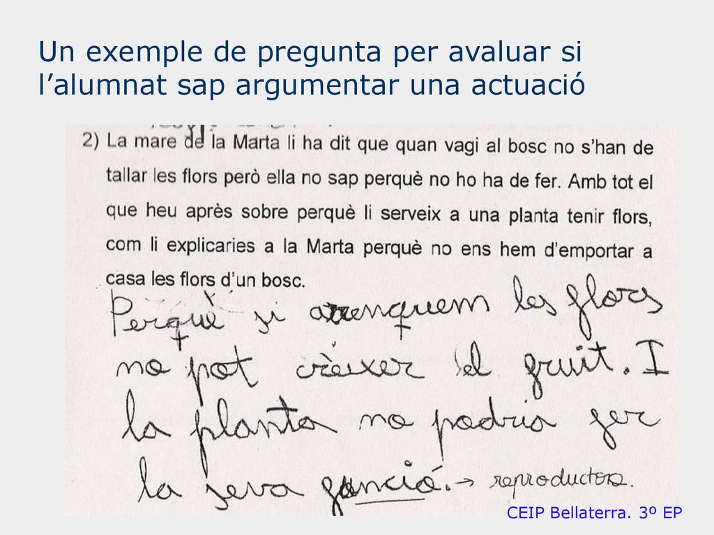 Un exemple de pregunta per avaluar si l’alumnat sap argumentar una actuació