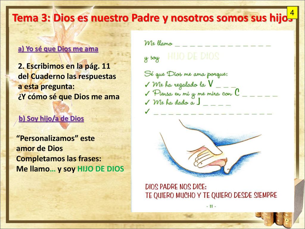 Tema 3: Dios es nuestro Padre y nosotros somos sus hijos