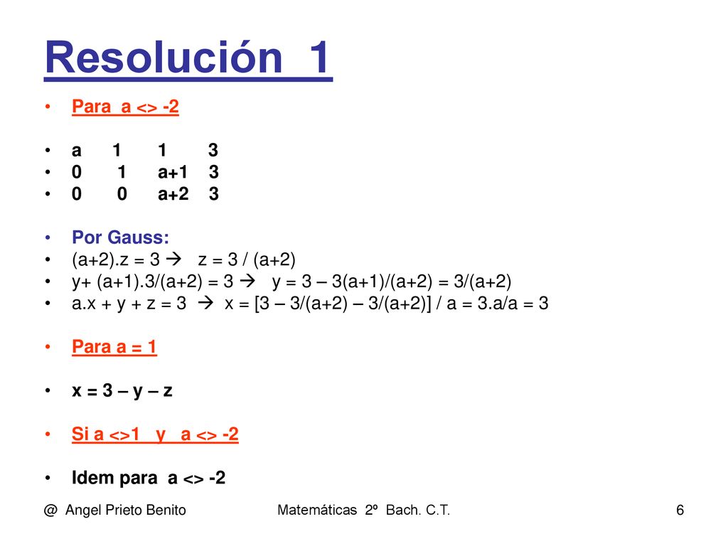 Resolución_1 Para a <> -2 a a a+2 3 Por Gauss:
