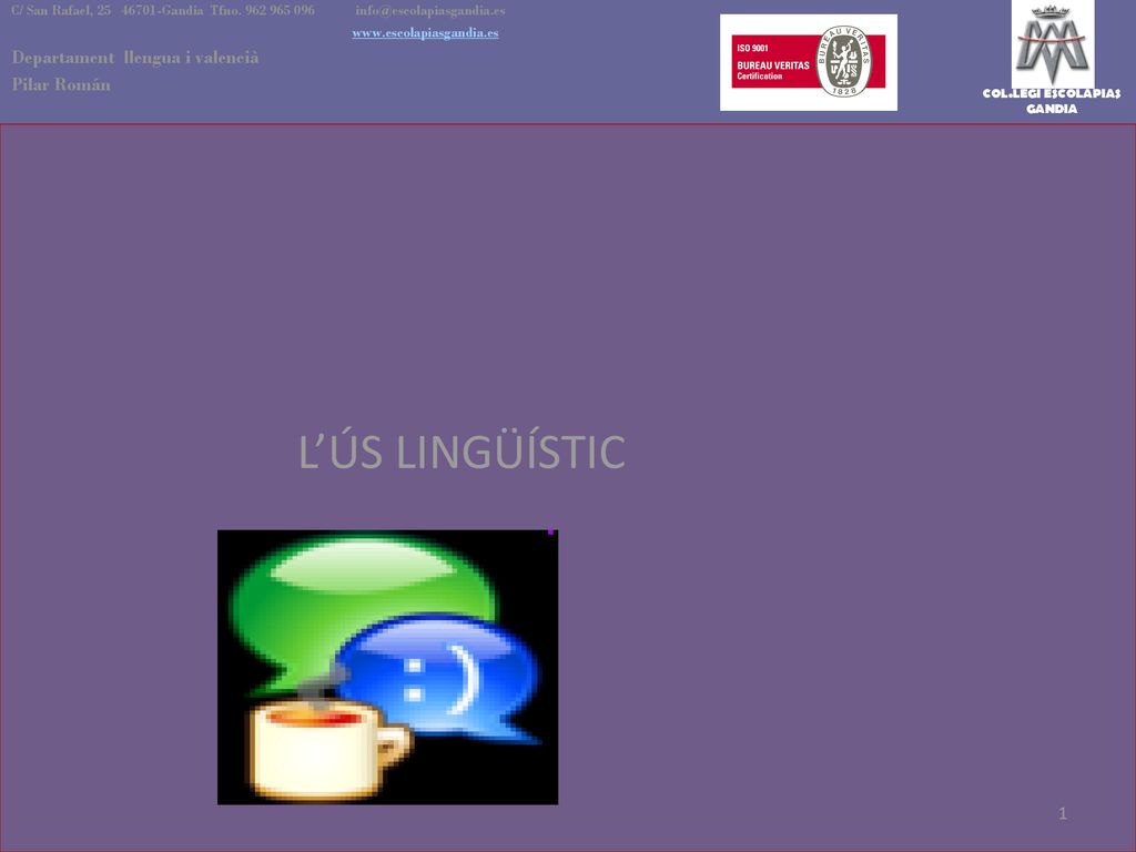 L’ÚS LINGÜÍSTIC Departament llengua i valencià Pilar Román 1 1