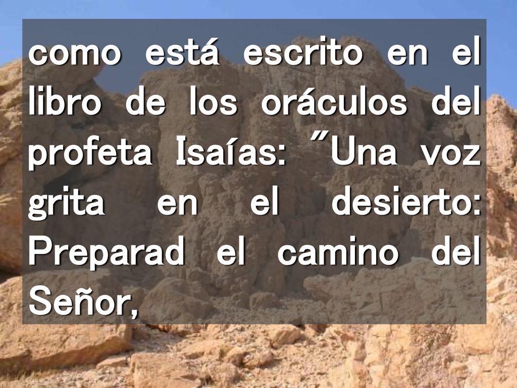 como está escrito en el libro de los oráculos del profeta Isaías: Una voz grita en el desierto: Preparad el camino del Señor,