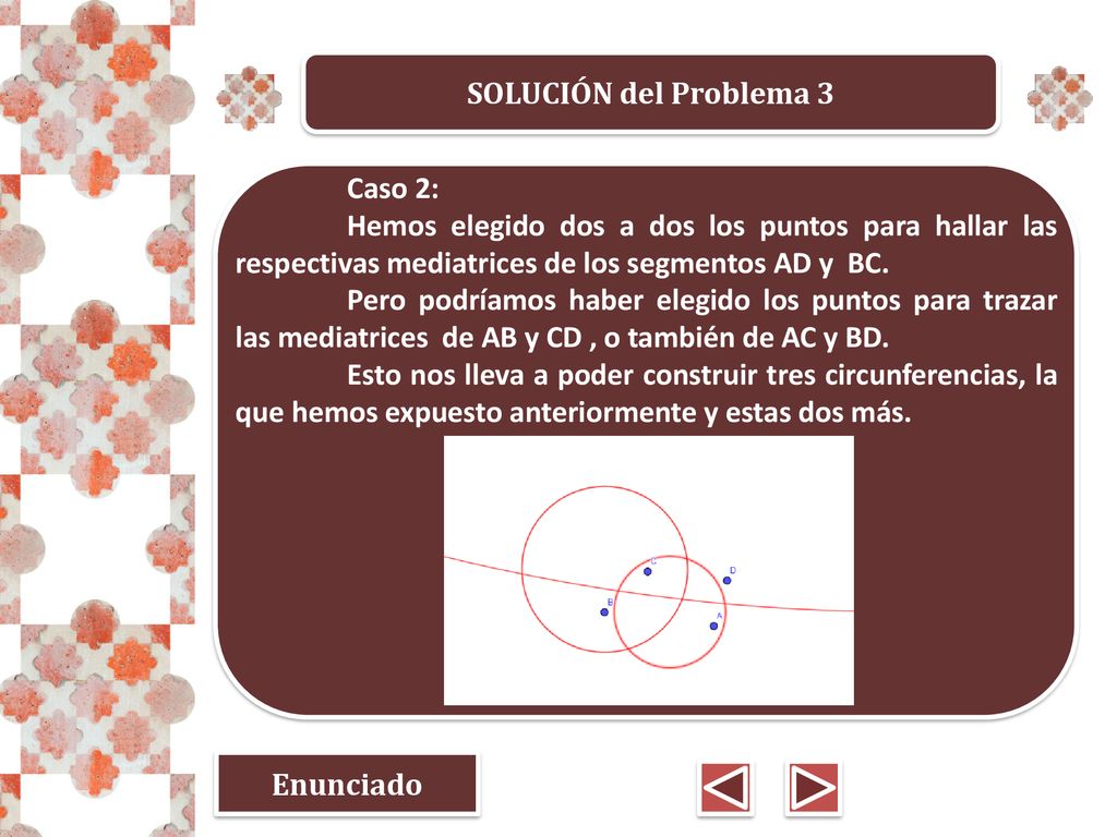 SOLUCIÓN del Problema 3 Caso 2: Hemos elegido dos a dos los puntos para hallar las respectivas mediatrices de los segmentos AD y BC.