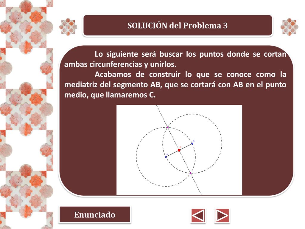 SOLUCIÓN del Problema 3 Lo siguiente será buscar los puntos donde se cortan ambas circunferencias y unirlos.