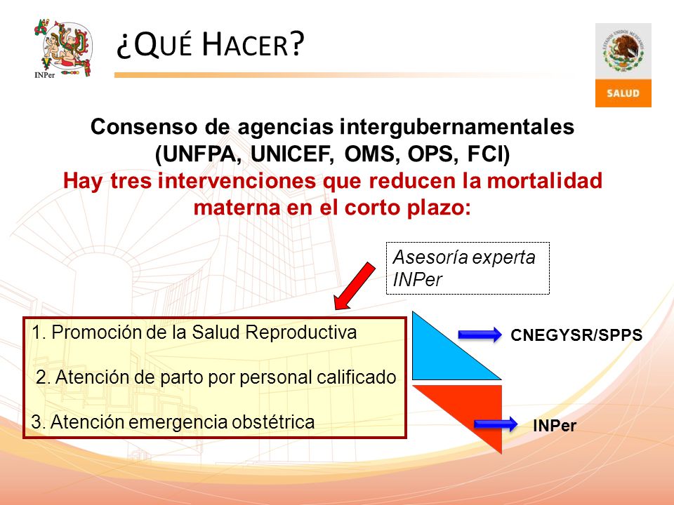 ¿Qué Hacer Consenso de agencias intergubernamentales (UNFPA, UNICEF, OMS, OPS, FCI)