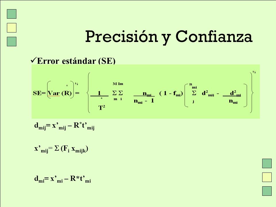 Precisión y Confianza Error estándar (SE) dmij= x’mij – R*t’mij