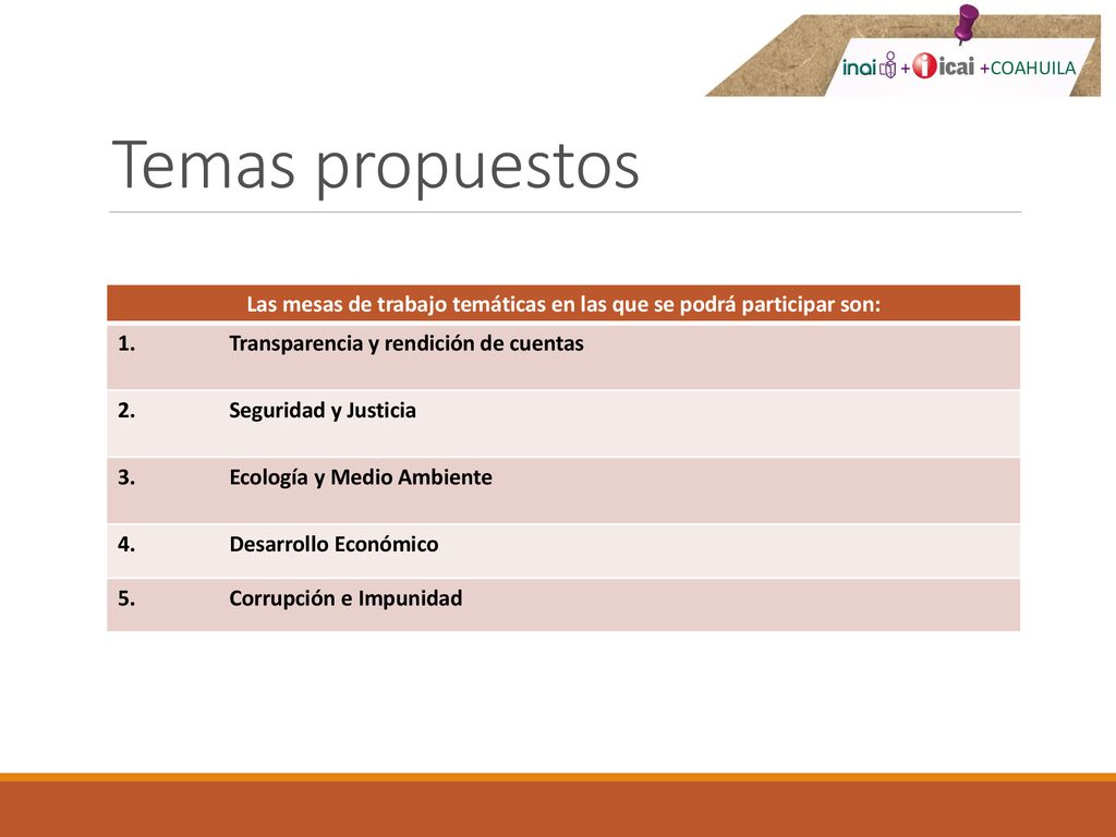 Las mesas de trabajo temáticas en las que se podrá participar son: