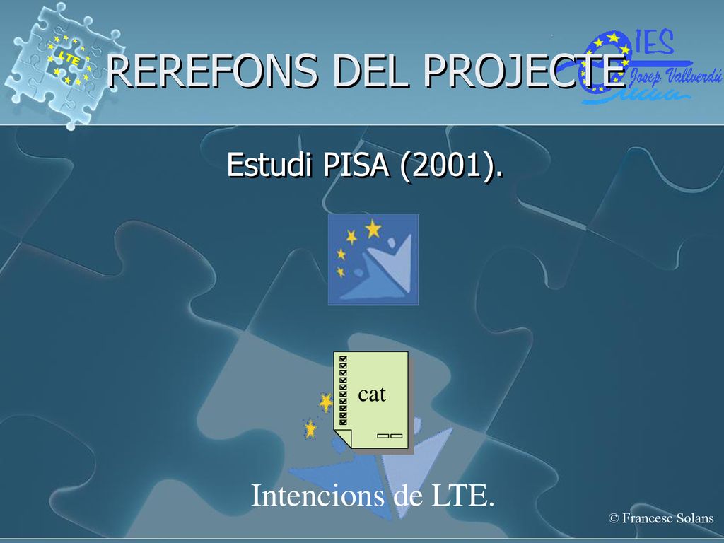 REREFONS DEL PROJECTE Estudi PISA (2001). cat Intencions de LTE.