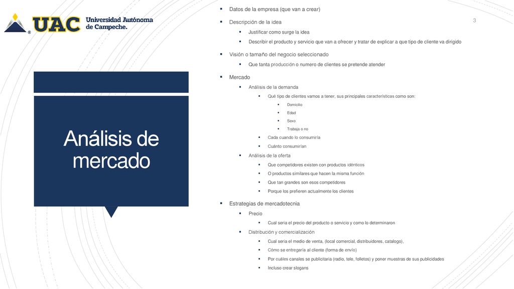 Análisis de mercado Datos de la empresa (que van a crear)