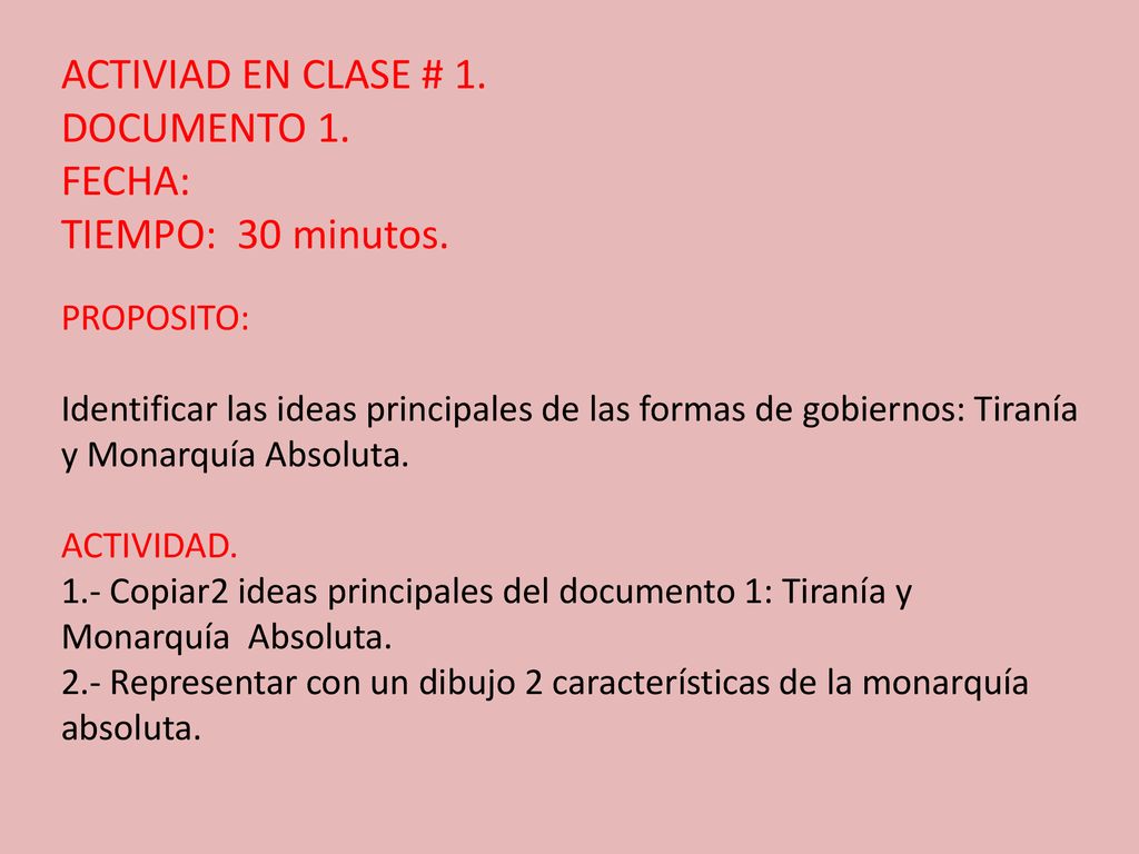 ACTIVIAD EN CLASE # 1. DOCUMENTO 1. FECHA: TIEMPO: 30 minutos.