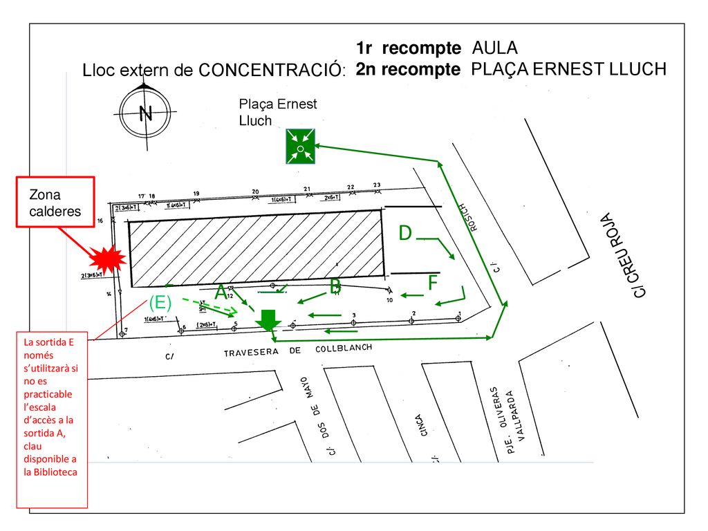 D A B E F 1r recompte PATI 2n recompte PLAÇA ERNEST LLUCH (E) AULA