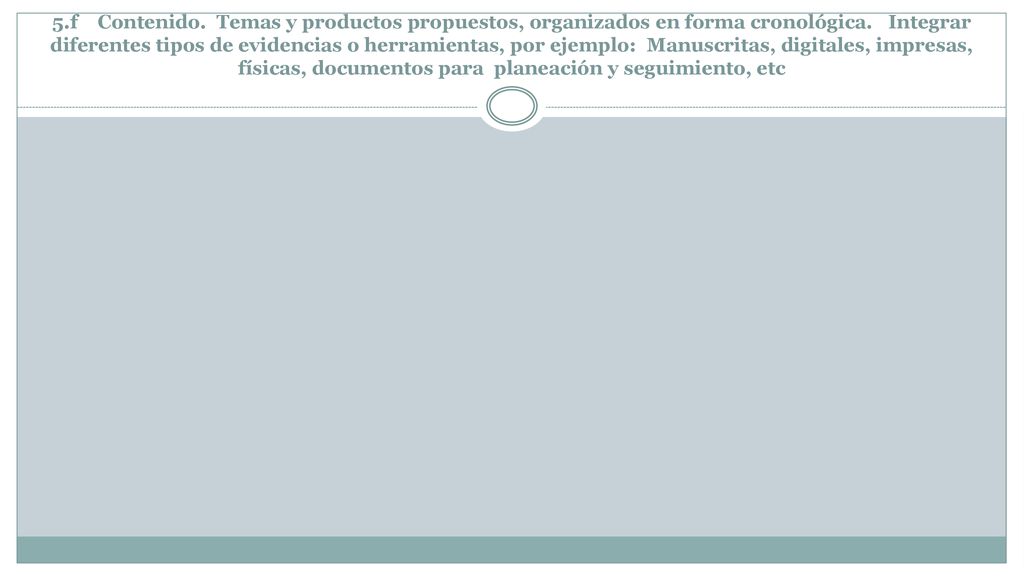 5.f Contenido. Temas y productos propuestos, organizados en forma cronológica.
