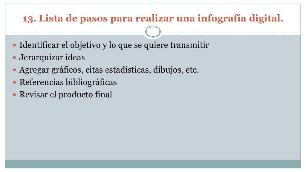 13. Lista de pasos para realizar una infografía digital.