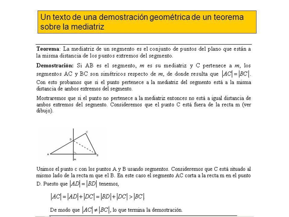 Un texto de una demostración geométrica de un teorema sobre la mediatriz