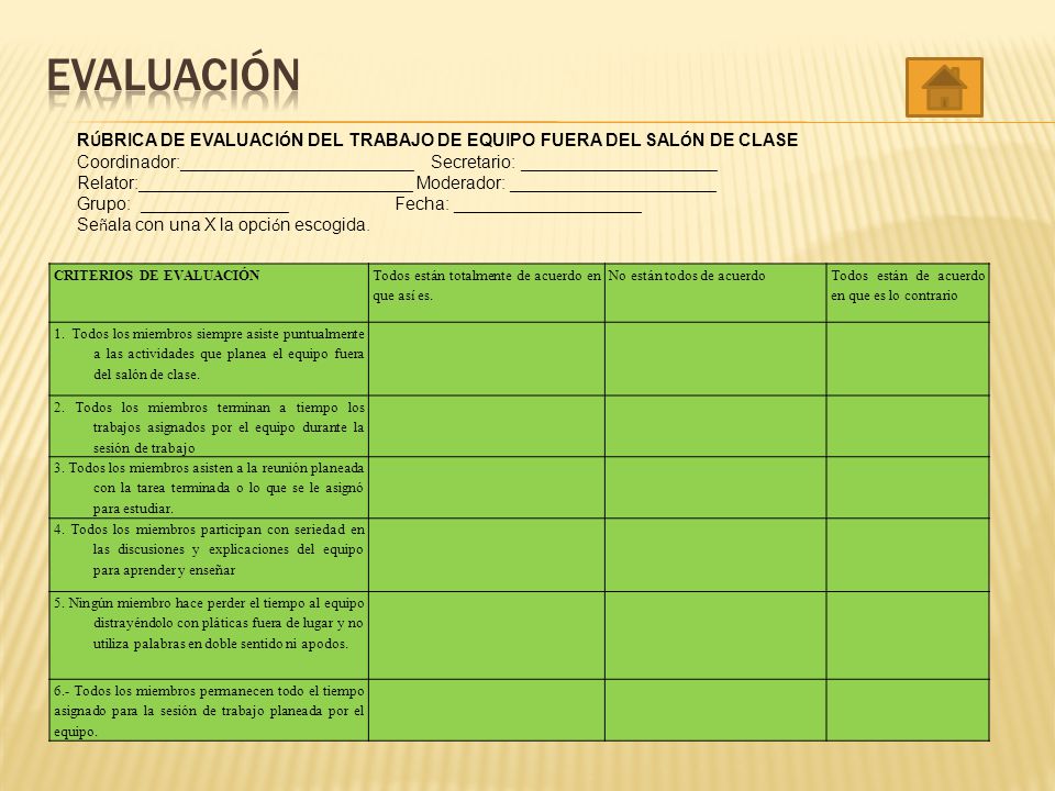 EVALUACIÓN RÚBRICA DE EVALUACIÓN DEL TRABAJO DE EQUIPO FUERA DEL SALÓN DE CLASE.