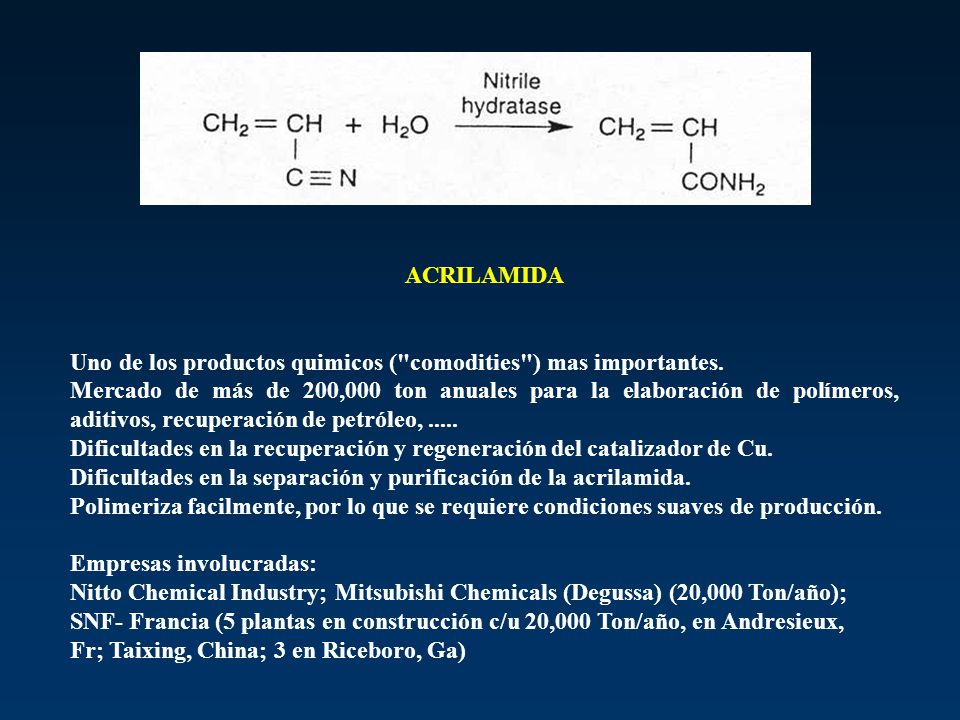 ACRILAMIDA Uno de los productos quimicos ( comodities ) mas importantes.