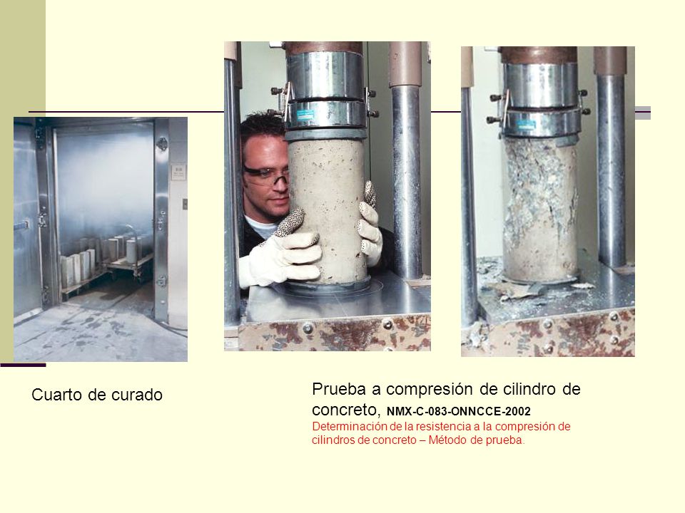 Prueba a compresión de cilindro de concreto, NMX-C-083-ONNCCE-2002 Determinación de la resistencia a la compresión de cilindros de concreto – Método de prueba.