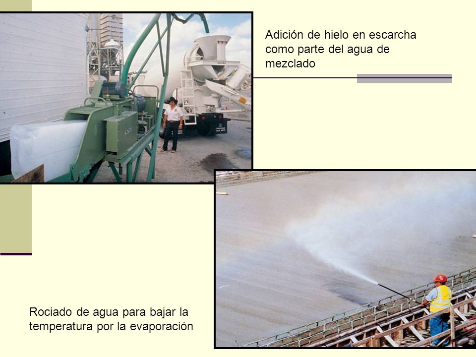 Adición de hielo en escarcha como parte del agua de mezclado