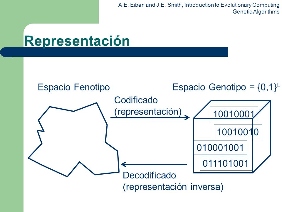 Representación Espacio Fenotipo Espacio Genotipo = {0,1}L Codificado