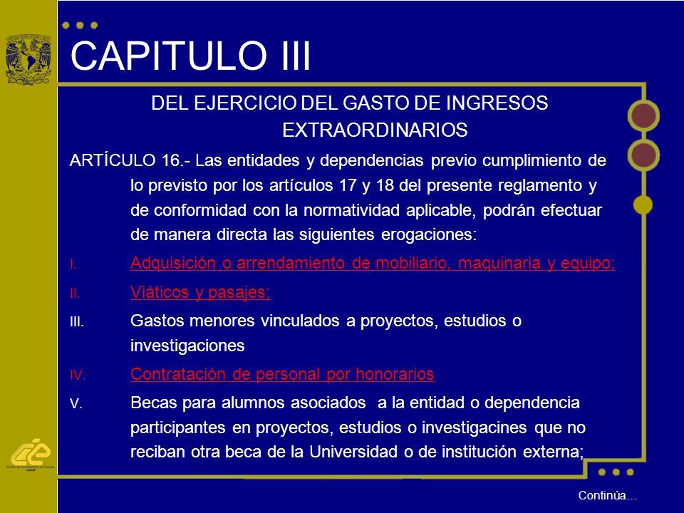 DEL EJERCICIO DEL GASTO DE INGRESOS EXTRAORDINARIOS