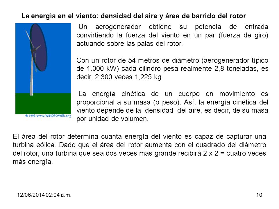 La energía en el viento: densidad del aire y área de barrido del rotor