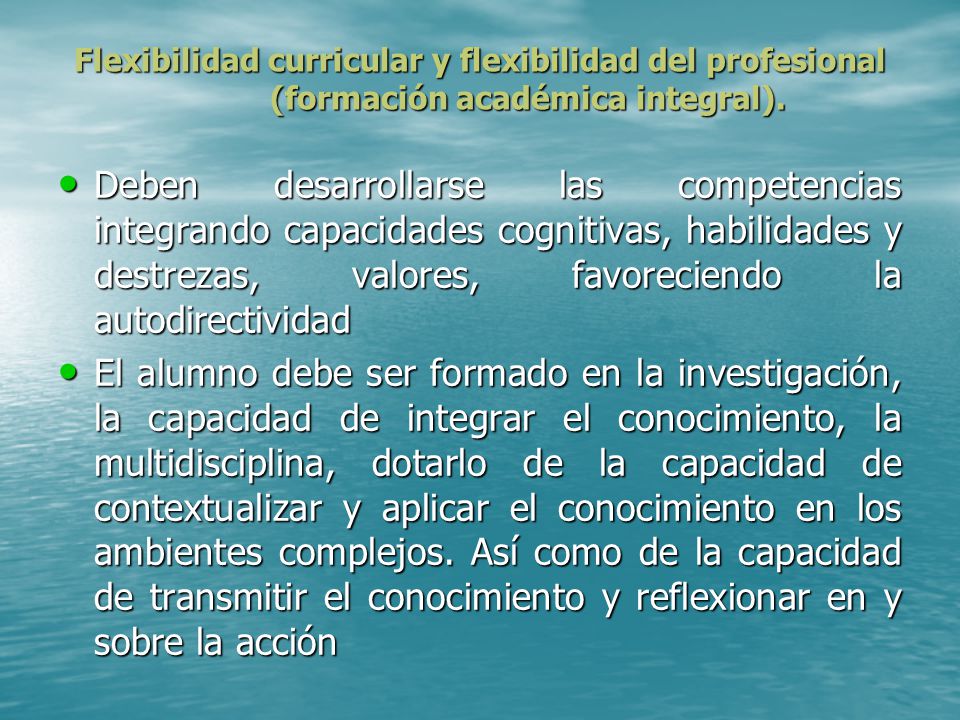 Flexibilidad curricular y flexibilidad del profesional (formación académica integral).
