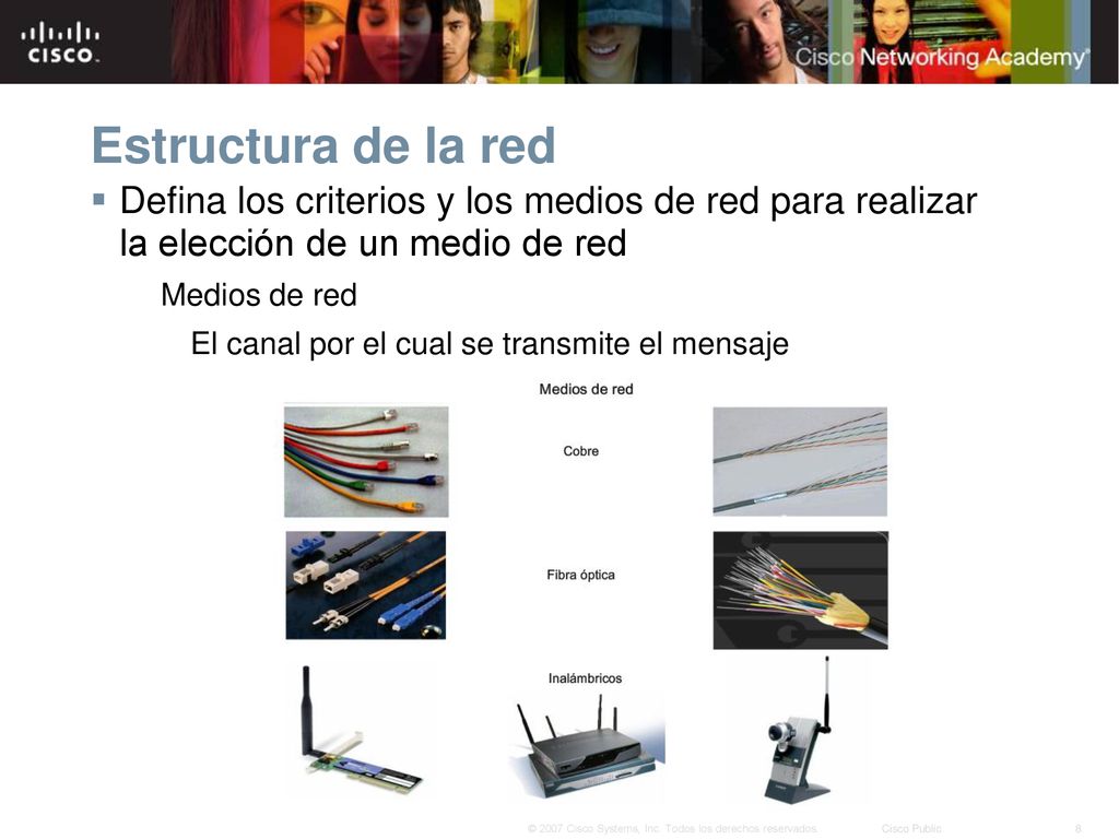 Estructura de la red Defina los criterios y los medios de red para realizar la elección de un medio de red.