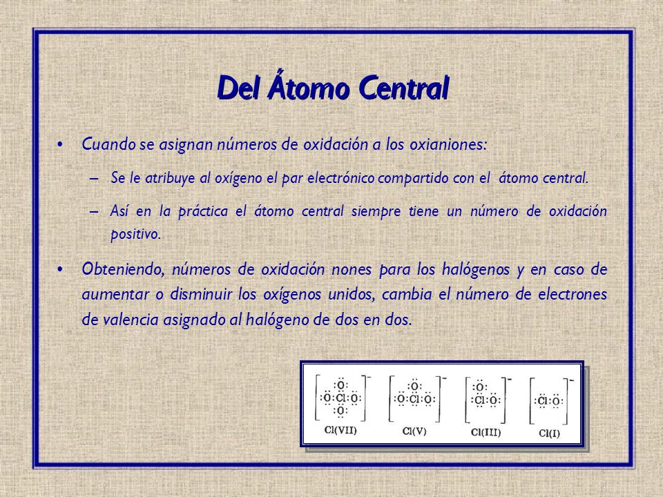 Del Átomo Central Cuando se asignan números de oxidación a los oxianiones: