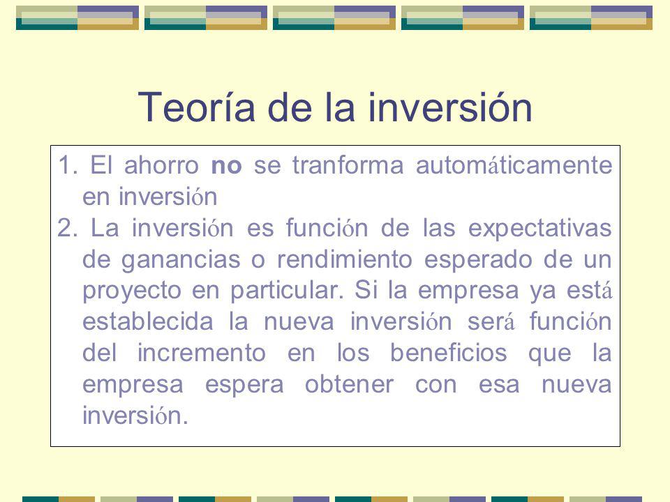 Teoría de la inversión 1. El ahorro no se tranforma automáticamente en inversión.