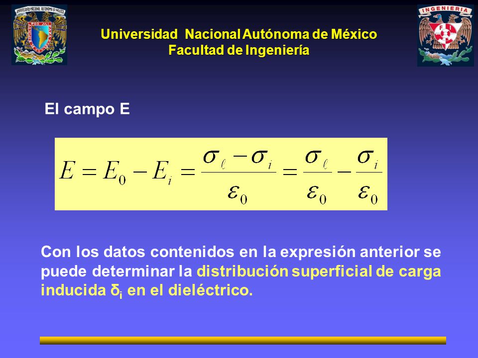 El campo E Con los datos contenidos en la expresión anterior se puede determinar la distribución superficial de carga inducida δi en el dieléctrico.
