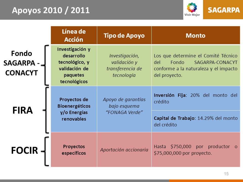 Apoyos 2010 / 2011 FIRCO Línea de Acción Tipo de Apoyo Monto