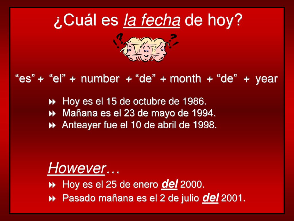 ¿Cuál es la fecha de hoy However… es + el + number + de + month