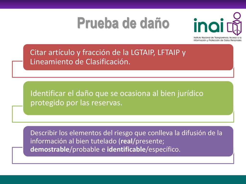 Prueba de daño Citar artículo y fracción de la LGTAIP, LFTAIP y Lineamiento de Clasificación.