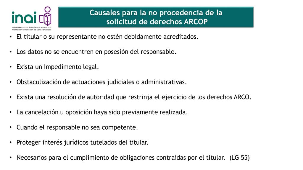 Causales para la no procedencia de la solicitud de derechos ARCOP