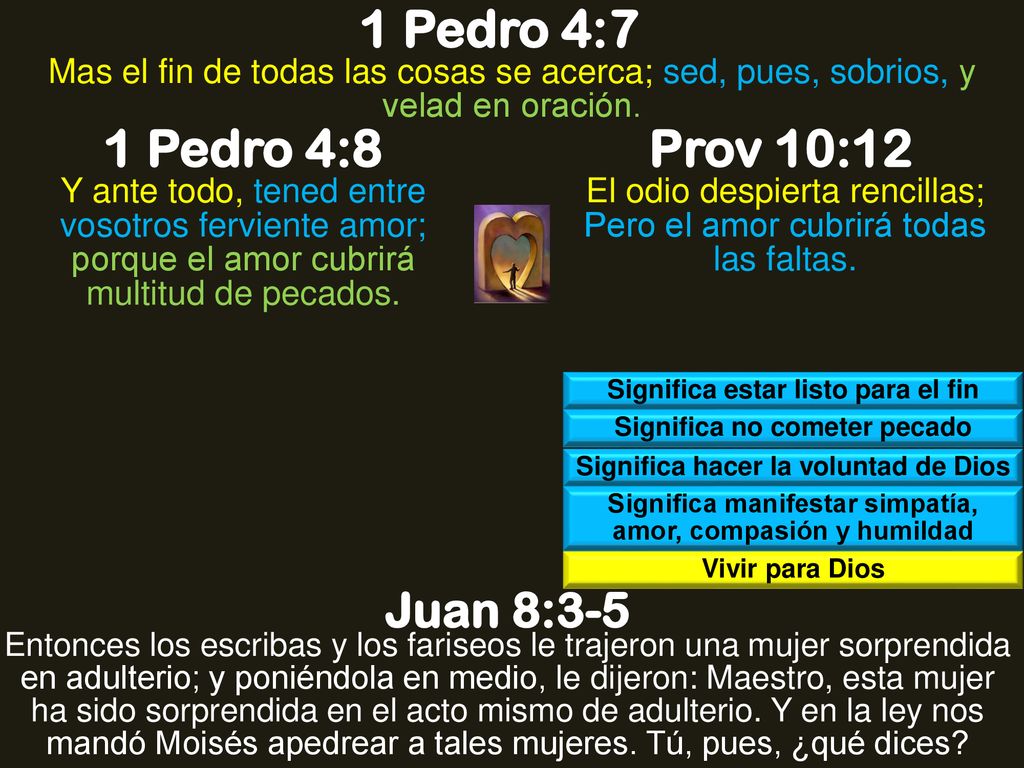 1 Pedro 4:7 1 Pedro 4:8 Prov 10:12 Juan 8:3-5