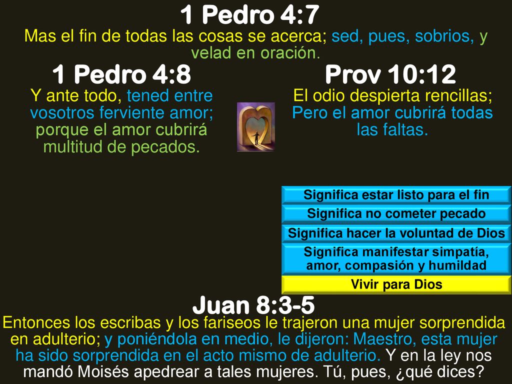 1 Pedro 4:7 1 Pedro 4:8 Prov 10:12 Juan 8:3-5