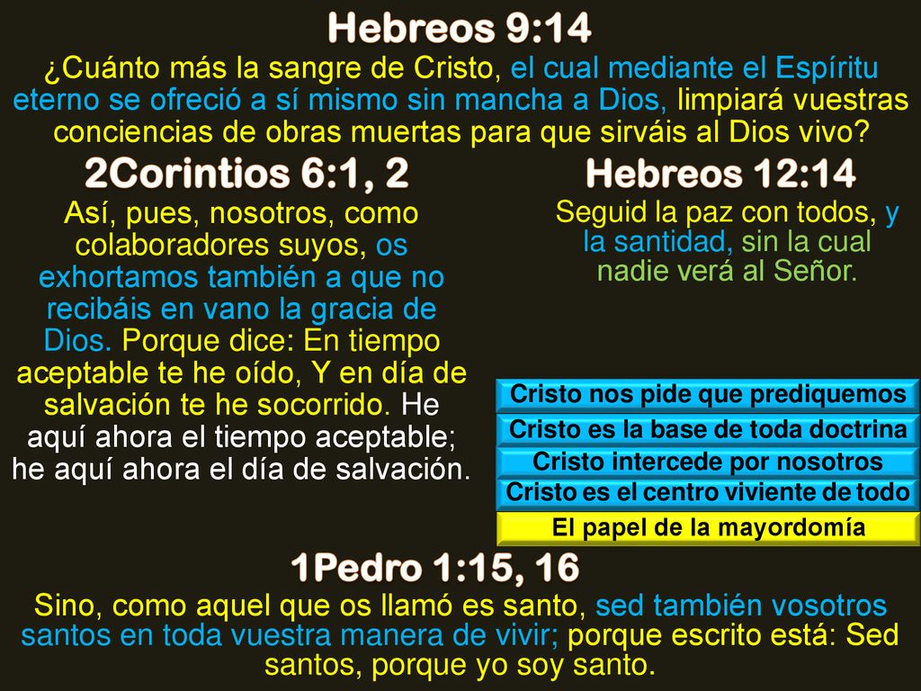 Hebreos 9:14 2Corintios 6:1, 2 Hebreos 12:14 1Pedro 1:15, 16