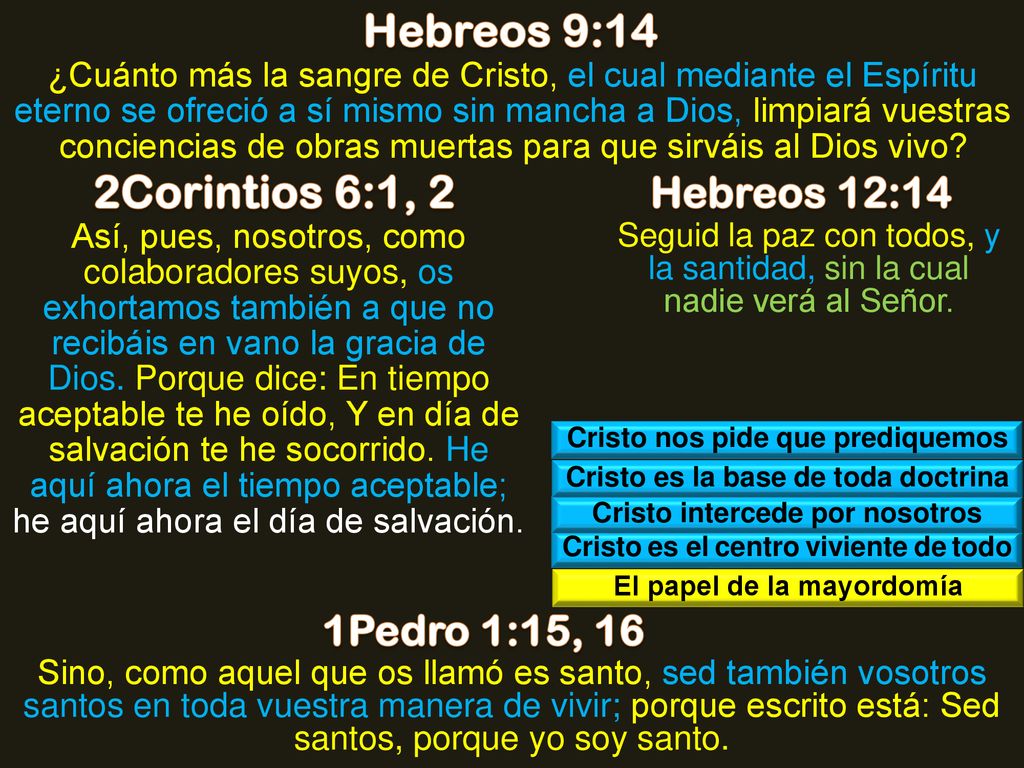 Hebreos 9:14 2Corintios 6:1, 2 Hebreos 12:14 1Pedro 1:15, 16