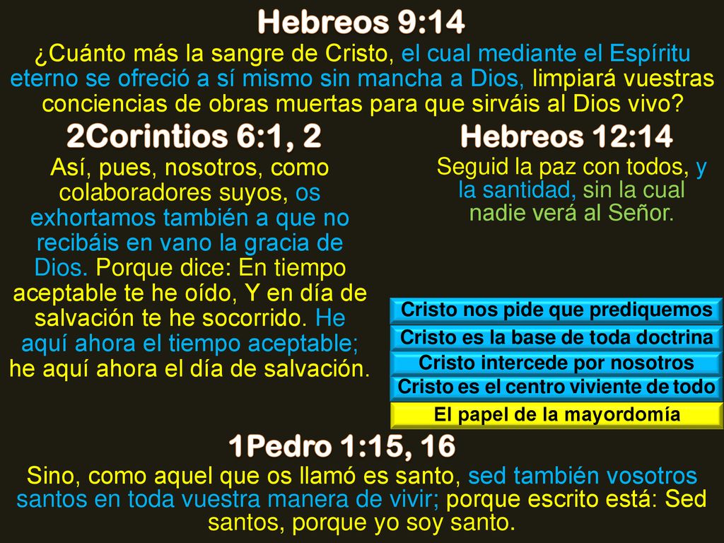 Hebreos 9:14 2Corintios 6:1, 2 Hebreos 12:14 1Pedro 1:15, 16